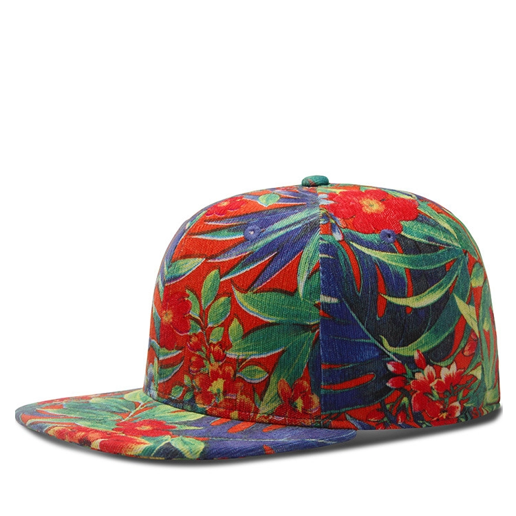 Custom Floral Snapback Hat Flat Brim